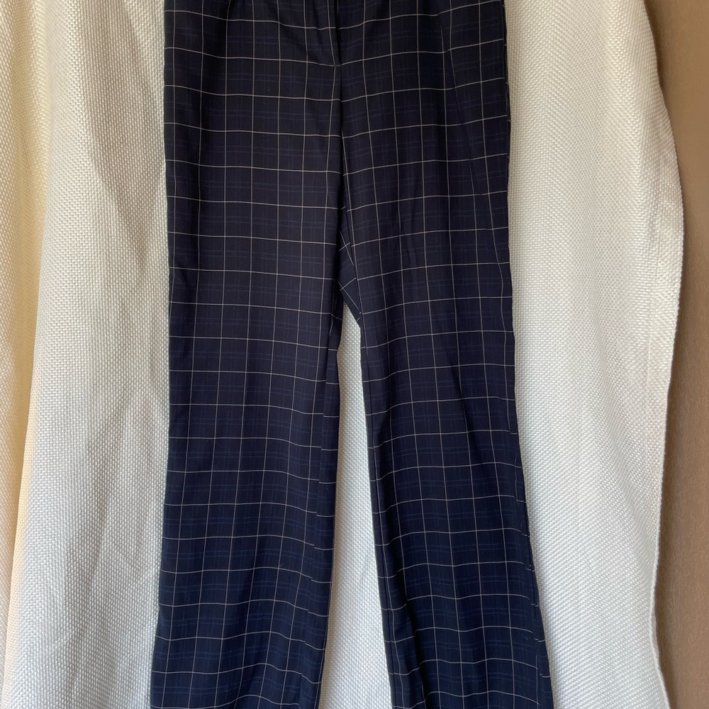 NY&Co Plaid Stripes Trousers Straight Leg Stretch Blue pinstripes Size 6